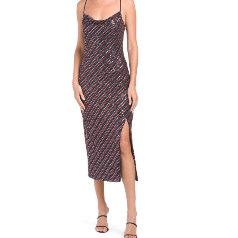 NEW LAUNDRY RAINBOW SLEEVELESS STRIPED SEQUIN MIDI DRESS SIZE 6